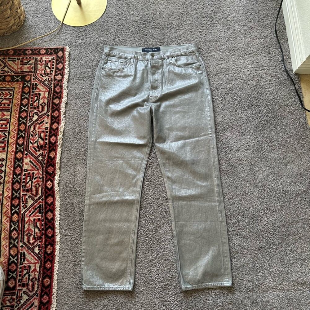 Veronica Beard Daniela Metallic Straight Leg Jeans
